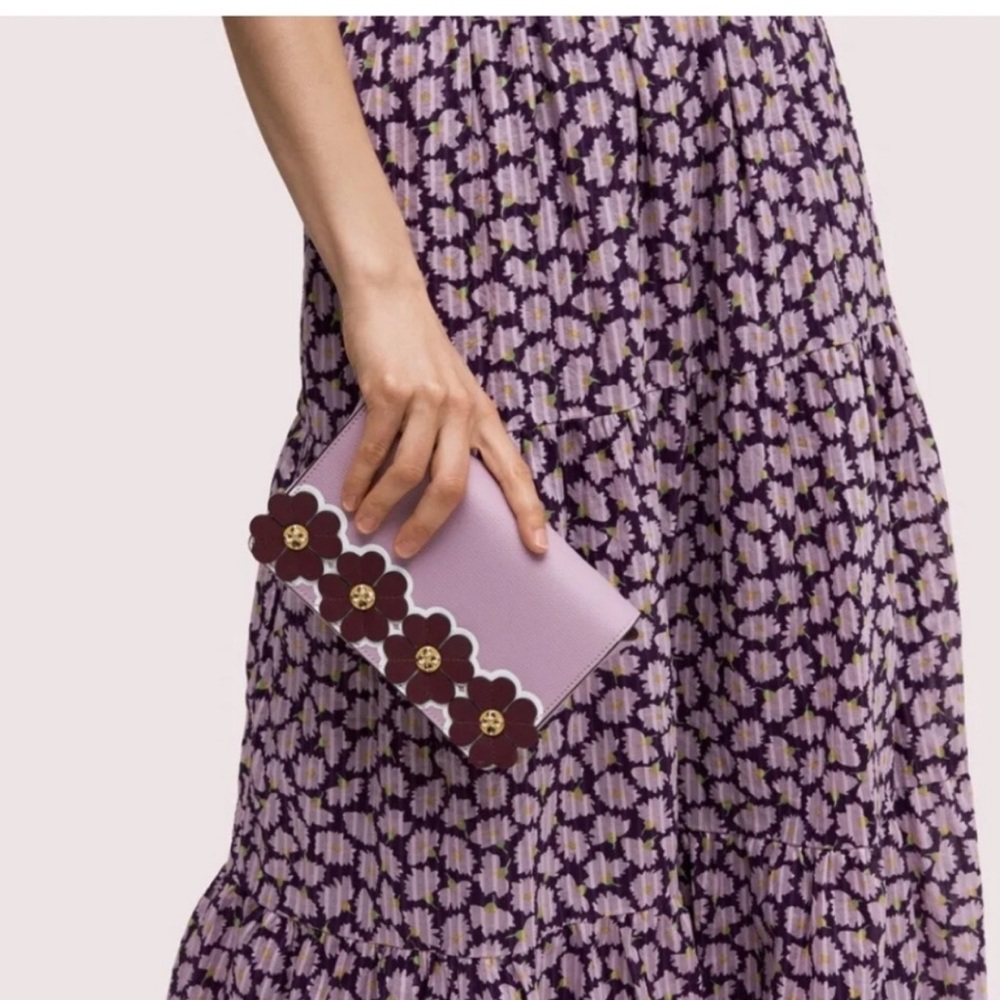 Kate Spade Sylvia Graphic Spade Clover Appliqué Orchid Silver Crossbody Bag